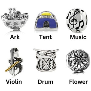 Charm for Pandora 925 sterling silver Noah&quot;s Ark or Camping Tent or Music Note or Violin or Drum or Chamilia Charm