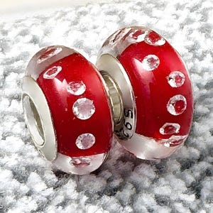 2 Charms for pandora Red Murano with Swarovski Crystals 925 sterling silver Cores