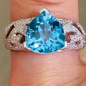 Bague en argent sterling 925 avec topaze bleue 4 carats, taille 7 et taille 8