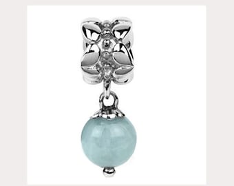 Pandora Charm 925 Sterling Silver Aquamarine Gemstone (March Birthstone) Dangle Charm