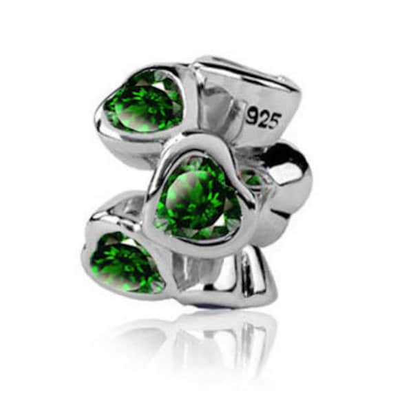 Charm for Pandora 925 sterling silver Heart charm Emerald green Crystals