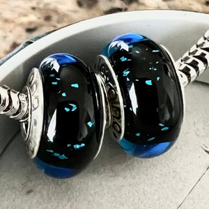 2charms for pandora night blue sky Murano 925 sterling silver cores