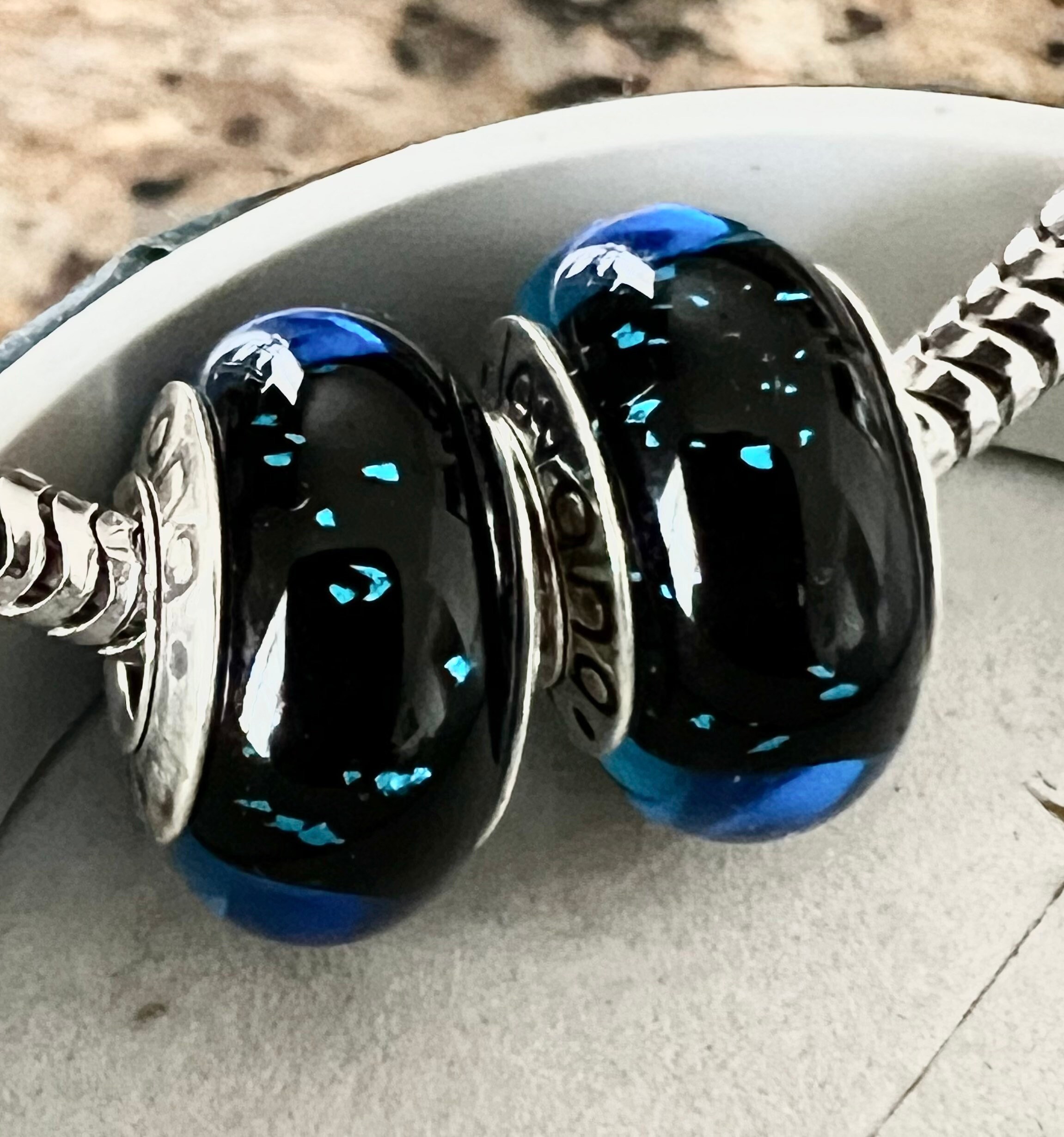 2charms for pandora night blue sky Murano 925 sterling silver cores