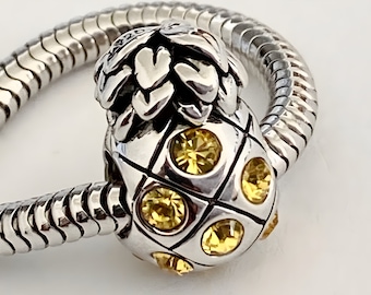 Charm for pandora 925 sterling silver pineapple yellow Austrian crystals