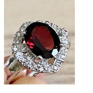 4ct genuine red garnet 925  sterling silver ring size 7 and size 8