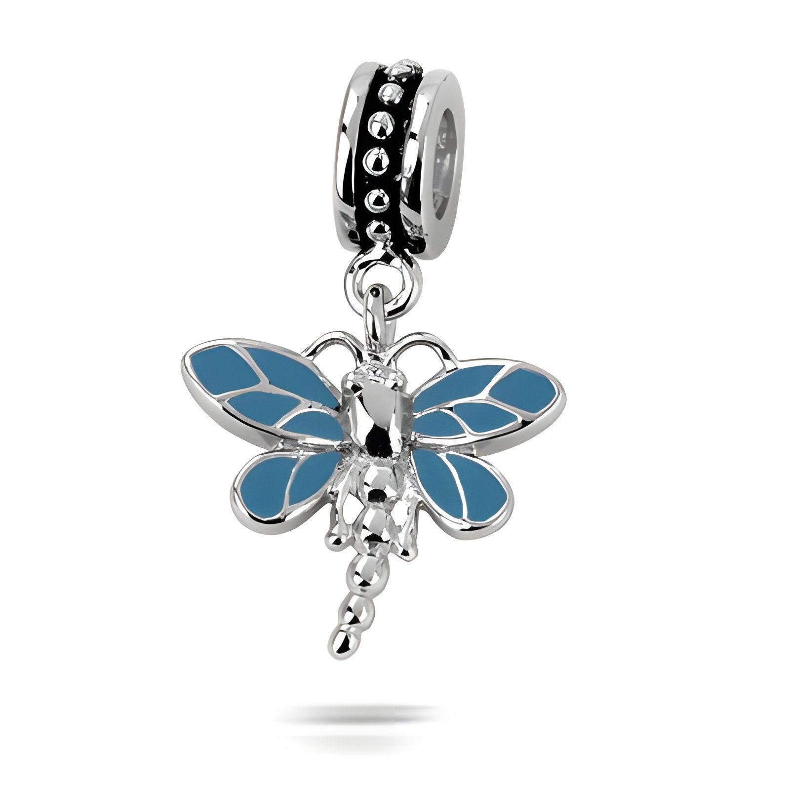 Charm for pandora 925 Sterling Silver Dragonfly Dangle Blue Enamel