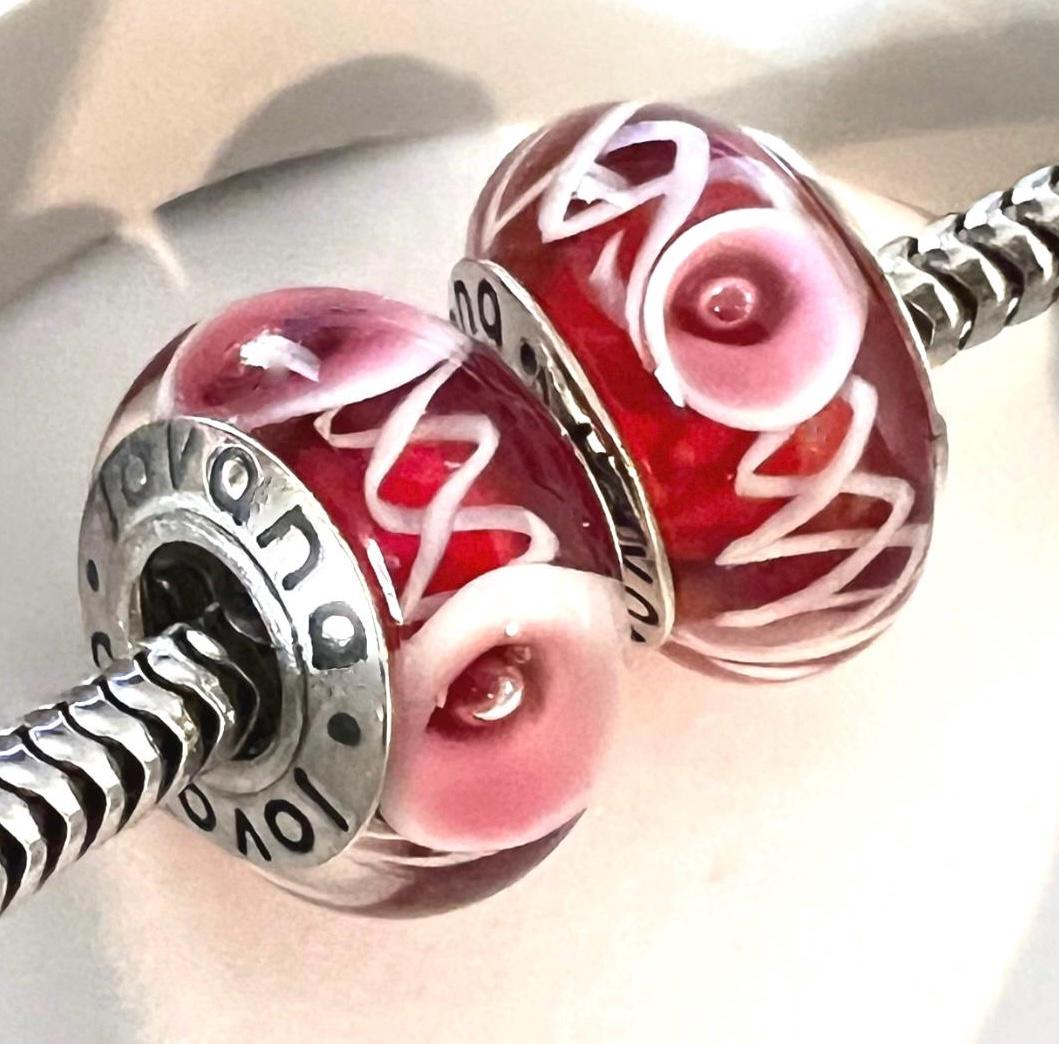 パンドラ用チャーム2個、レッドモーニンググローリー、ムラーノ925