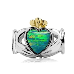 Charm for pandora 925 Sterling Silver -Gold Claddagh Charm Green Opal