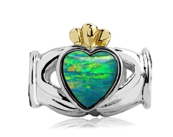 Charm for pandora 925 Sterling Silver -Gold Claddagh Charm Green Opal