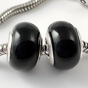 2 Charms for Pandora Black Natural Onyx Stone 925 sterling silver Cores