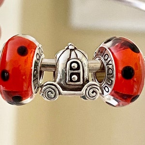 3 Halloween Charms for Pandora , 925 sterling silver Pumpkin Cart and 2 Orange Murano