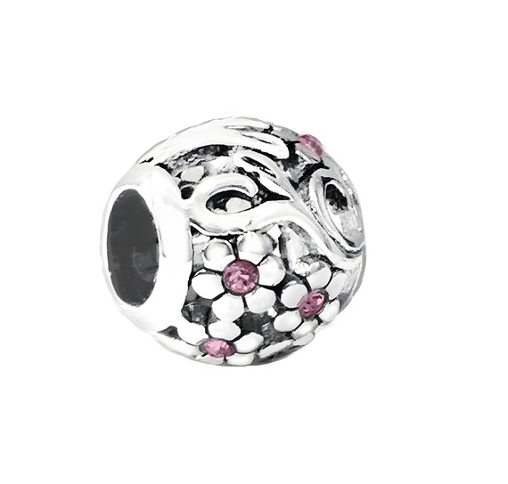 Charms for Pandora 925 Sterling Silver Mini Blossom Flower Pink