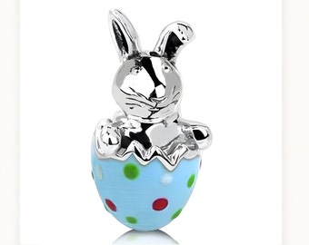 Ostern Charm für Pandora 925 Sterling Silber Süßes Häschen und Emaille Ei