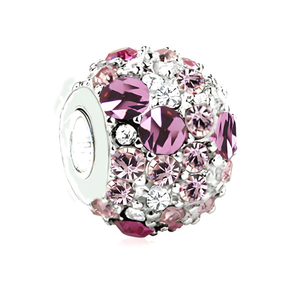 Charm for pandora 925 Sterling Silver Pink Swarovski Crystals Paved