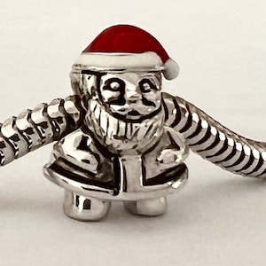 Charm for Pandora 925 sterling Silver Santa Claus red enamel hat Charm