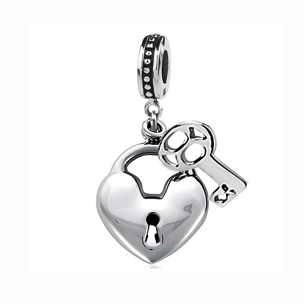 Charm for Pandora 925 sterling silver key to heart dangle , I LOVE YOU dangle