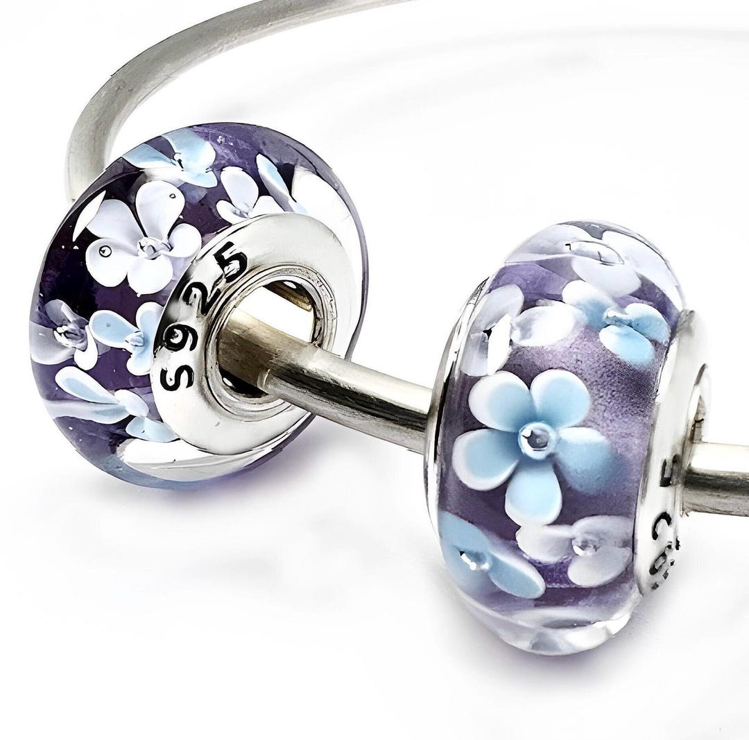 Charms for Pandora Purple Flower Garden Murano Glass Charms 925 Sterling  Silver Cores Canada