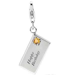 Links Charm 925 sterling silver Birthday Card with Citrine November Birthstone Lobster Clasp