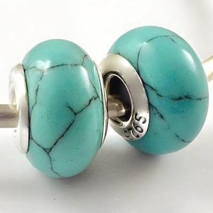 2 charms for pandora Blue Turquoise 925 sterling silver cores