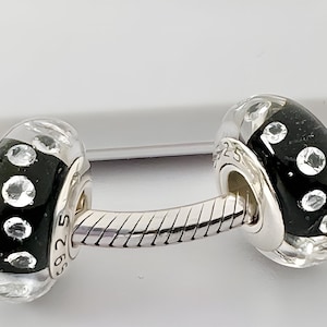 2 Charms for Pandora Clear Swarovski Crystals  Black  Murano 925 sterling silver cores