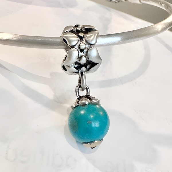 Charm for Pandora , 925 sterling silver and turquoise gemstone dangle