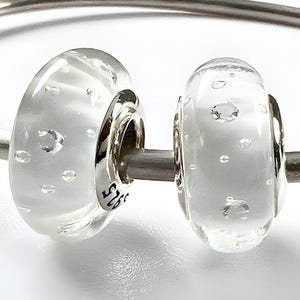 2 charms for Pandora Crystal Clear with Swarovski Crystals  Murano on 925 sterling silver cores