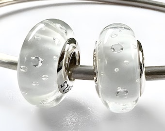 2 charms for Pandora Crystal Clear with Swarovski Crystals  Murano on 925 sterling silver cores