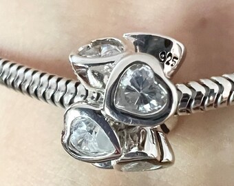 Charm für Pandora 925 Sterling Silber Diamant Farbe Herz 8 österreichische Kristalle
