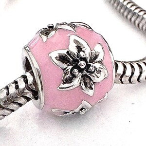 Charm for Pandora 925 Sterling Silver Lily Flower Charm Pink