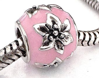Charm for Pandora 925 Sterling Silver Lily Flower Charm Pink