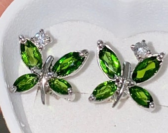 3 Ct Chrome Diopside  Gemstone on 925 sterling silver butterfly earrings