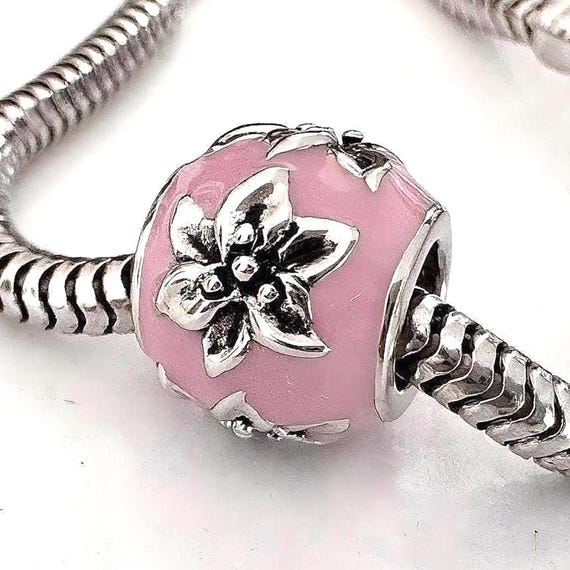 Charm for Pandora 925 Sterling Silver Lily Flower Charm Pink