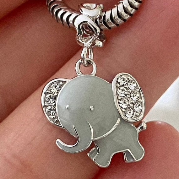 Charm for Pandora 925 Sterling Silver Elephant Dangle Charm Gray