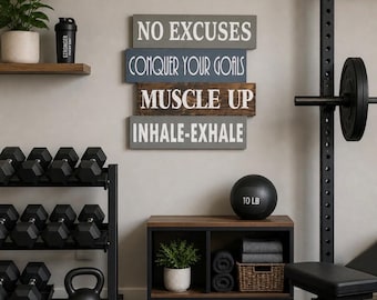 No Excuses|Conquer Goals|Gym Sign|Home Gym Decor|Inspirational Sign|Gym Inspiration|Workout Inspiration|Fitness Room Decor|Health Room