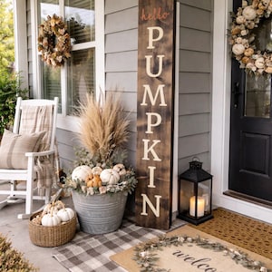 Hello Pumpkin Porch Sign|Fall Porch Deocr|Pumpkin Porch Sign|Rustic Fall Decor|Rustic Fall Porch|Fall Farmhouse Decor|Large Porch Sign|Tall