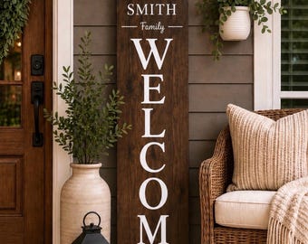 Welcome Family Name Porch Sign, Bridal Gift, Family Name Porch Sign, Welcome Porch Leaner, Housewarming Gift, Monogram, Entryway Decor,