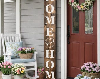 Home Sweet Home Sign|Home Sweet Home Porch Sign|Tall Home Sweet Home Sign|Vertical Home Sweet Home Sign|Rustic Porch Decor|Rustic Home Sign