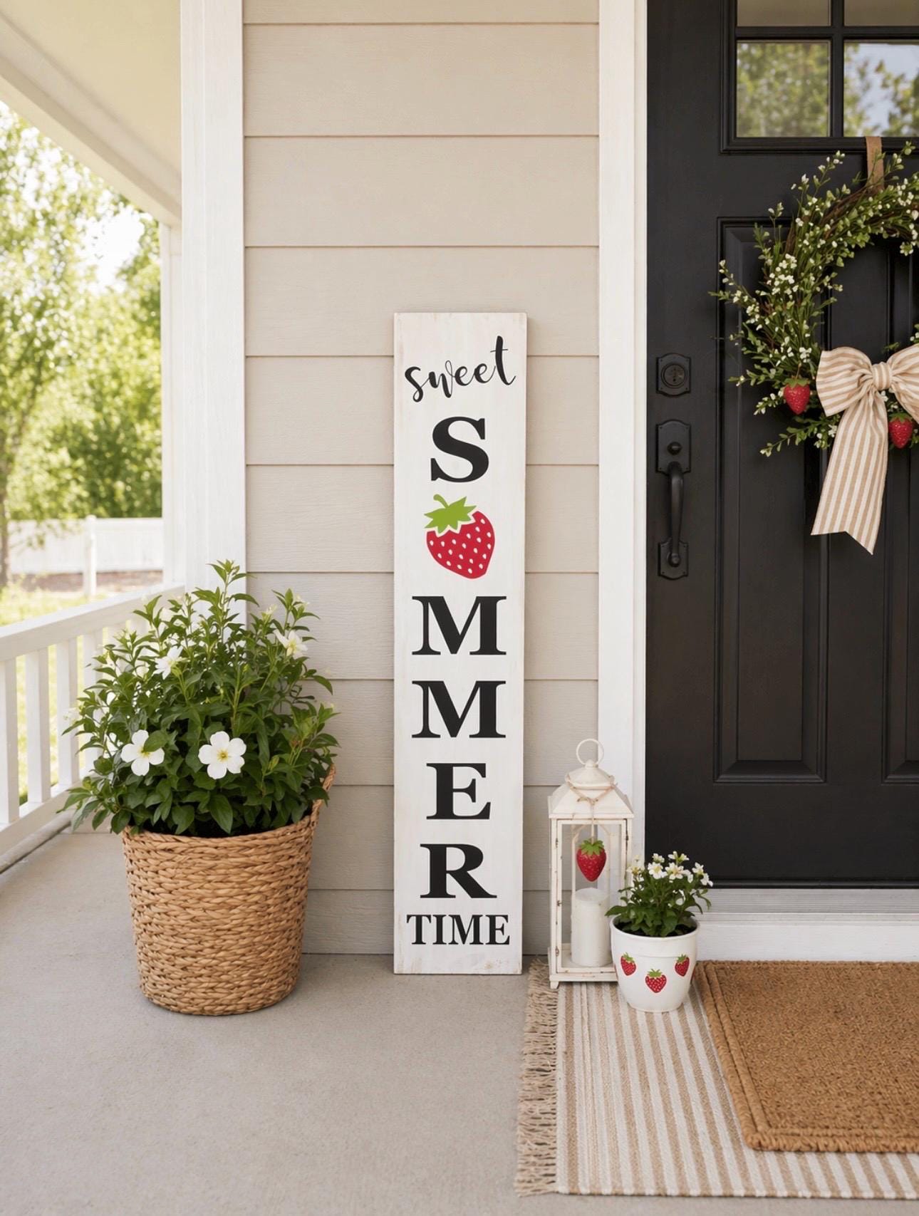 Sweet Summertime Strawberry Porch Sign, Rustic Farmhouse Summer Decor ...