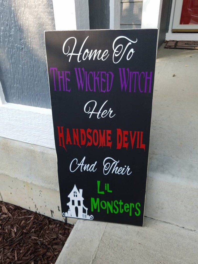 A Wicked Witch And Her Handsome Devil Live Here - Couple Personalized Custom Home Decor Decorative Mat - Halloween Gift For Husband Wife, Anniversary