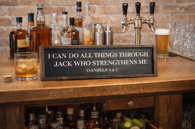 Funny Alcohol Sign|Jack Daniels Sign|Whiskey Sign|Funny Bar Decor|Man Cave Decor|Man Bar Decor|All Things Through Jack|Funny Fathers Day afbeelding 1
