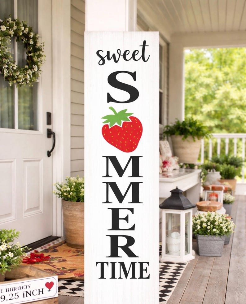 Sweet Summertime Strawberry Porch Sign, Rustic Farmhouse Summer Decor ...