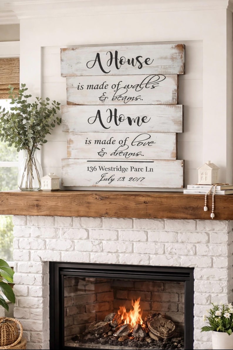A House Is Made Of Walls And Beams A Home is Made Of Love And Dreams|Housewarming Gift|Gift From Realtor|Rustic Home Decor|Whitewash Wood image 2