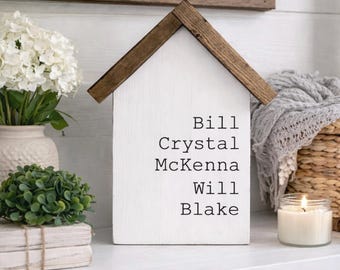Little Wooden Name House|Family Name House|Personalized Wood House|Wood House With Names|New Home Gift|Gift From Realtor|Rustic Shelf Decor