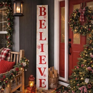 Letrero de Believe/Decoración navideña para porche/Decoración rústica navideña para porche/Letrero rústico de Believe/Letrero alto de Believe/Letrero de Believe para exteriores/Believe Rustic imagen 1