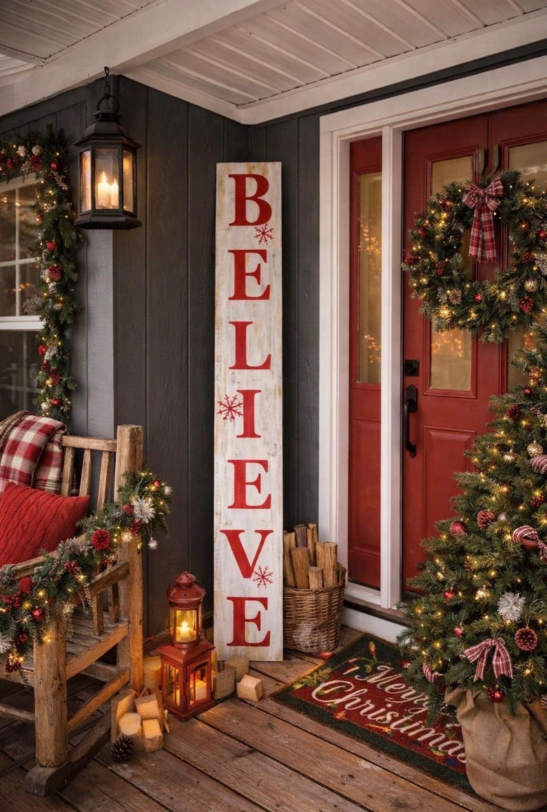 Letrero de Believe/Decoración navideña para porche/Decoración rústica navideña para porche/Letrero rústico de Believe/Letrero alto de Believe/Letrero de Believe para exteriores/Believe Rustic imagen 1