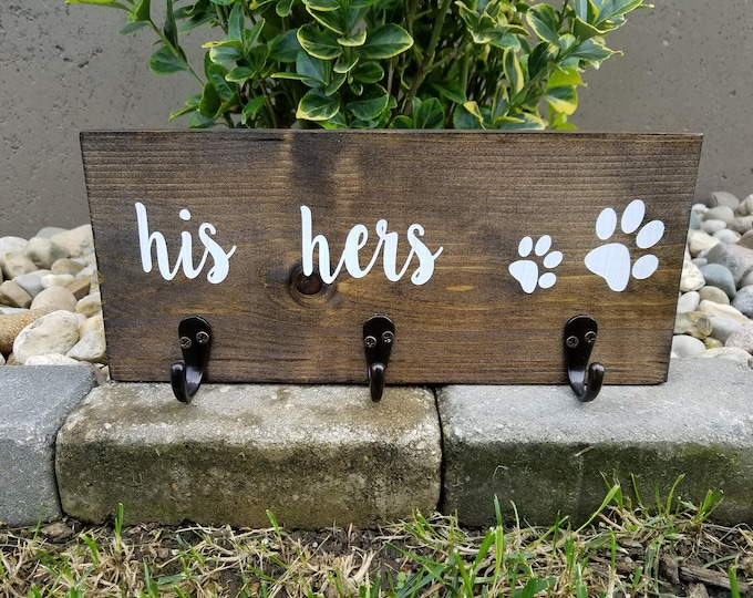 His, Hers & Dog / Entryway Key Hooks / Leash and Collar Holder