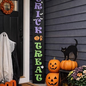 Trick Or Treat Sign|Tall Trick Or Treat Sign|Halloween Porch Decor|Outdoor Halloween Decor|Trick Or Treat Decor|Happy Halloween Sign|Fall image 1