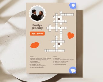 Aangepaste bruiloft kruiswoordpuzzelspel: nippen en oplossen (digitale download)