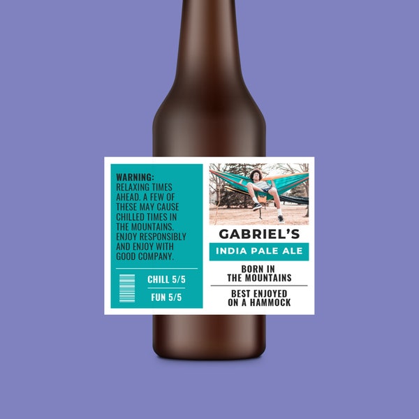 Étiquette de bouteille - Modèle d'étiquette de bouteille éditable Canva et Microsoft Word - Étiquette de boisson de bière - Personnalisez le cadeau budget bricolage fait maison - Gabriel