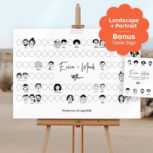 顔写真入りゲストブック｜手描きポートレート記念品｜結婚式ゲストブックの代替品（デジタルダウンロード）